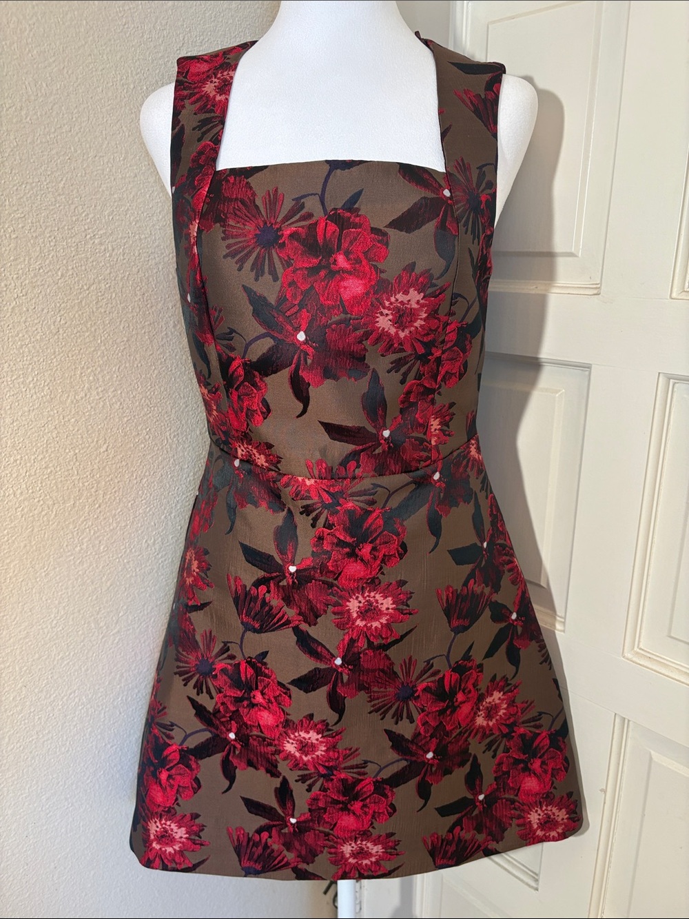 Endless Rose Red Floral Jacquard A-Line Dress
